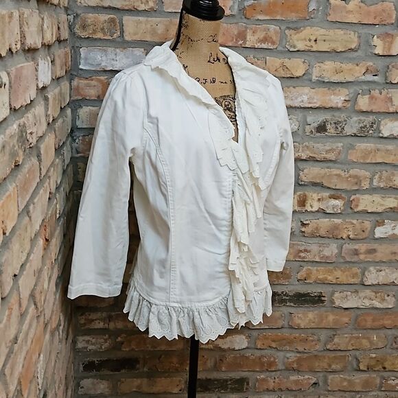 NWT LRL Lauren Jeans white denim jacket with eyelet trim size 16 - Picture 5 of 13